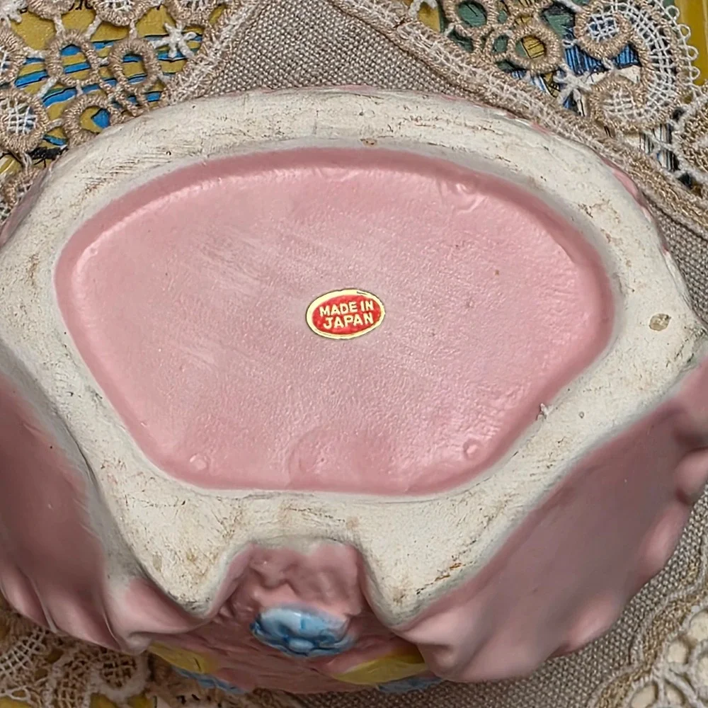 Vintage Pink Ceramic Baby Diaper Planter Lace Texture Blue Flowers ABC Blocks‎